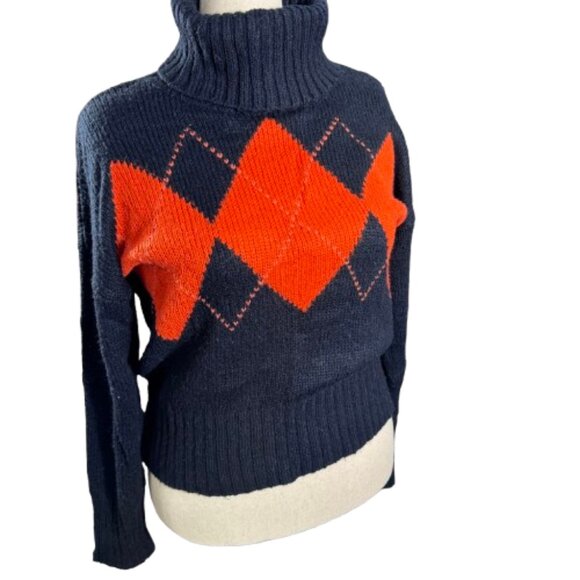 Tommy Hilfiger Navy Red Argyle British Heritage Cozy Holiday Turtleneck (Size L) - Picture 10 of 16